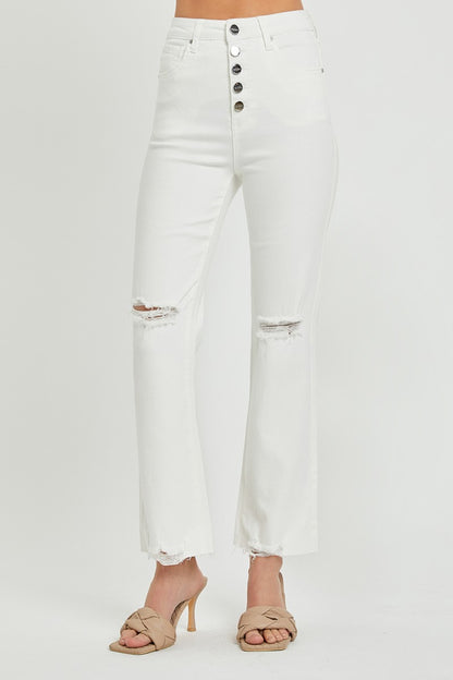 RISEN High Rise Button Fly Straight Ankle Jeans