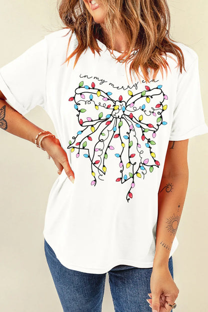 Bow Round Neck Short Sleeve T-Shirt