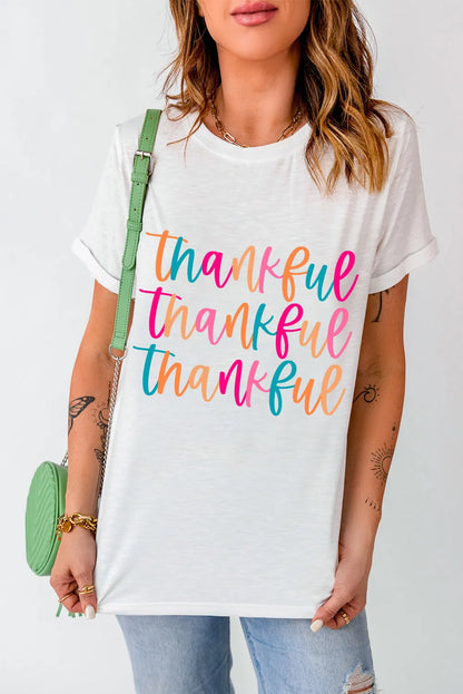 THANKFUL Round Neck Short Sleeve T-Shirt