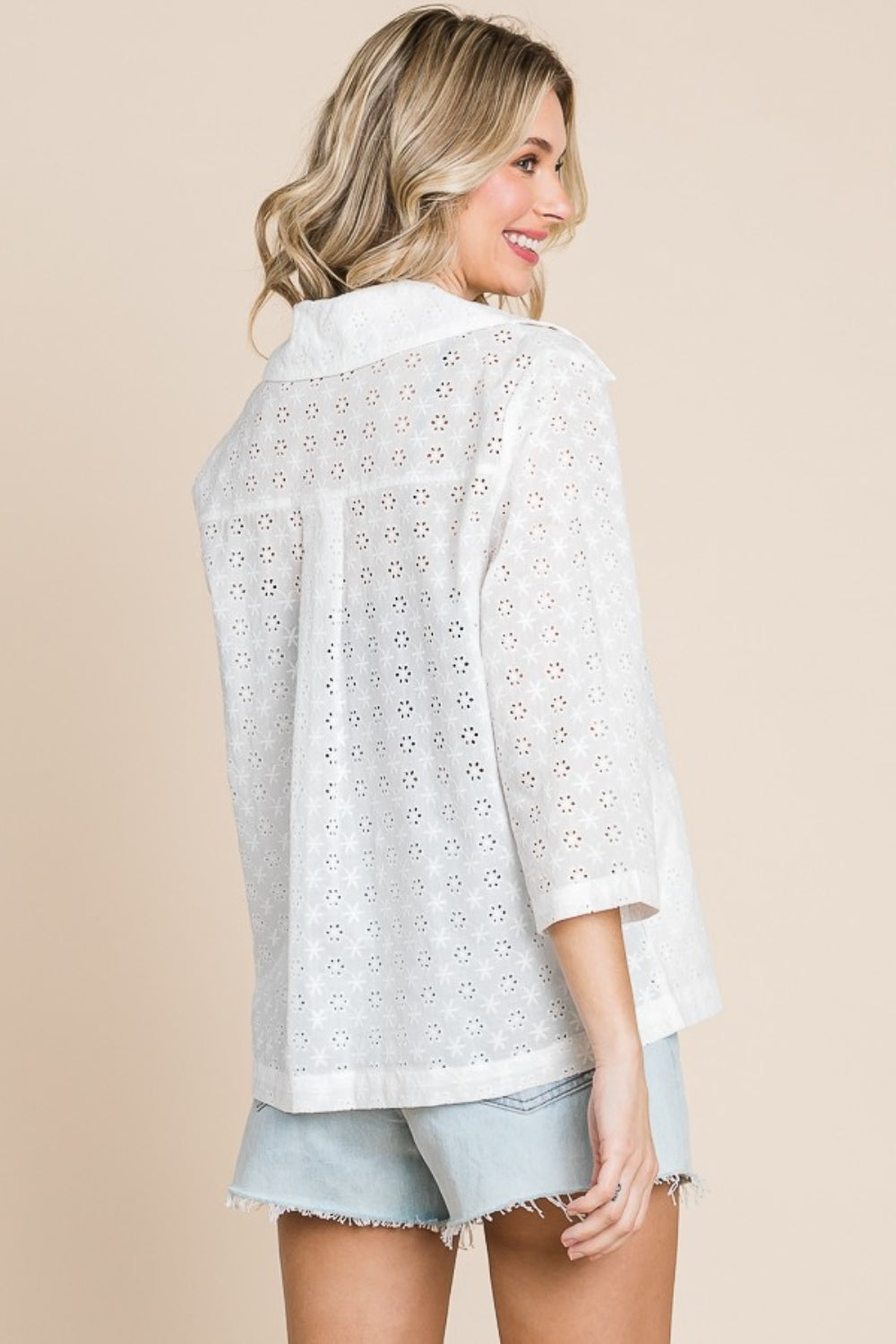 Double Breasted Eyelet Jacket with Pockets