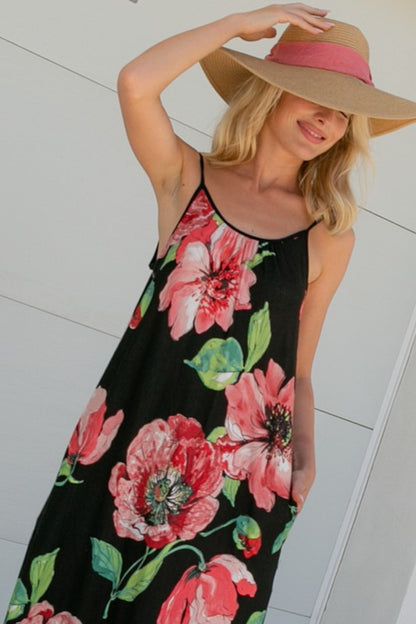 PLUS FLORAL HALTER POCKET DRESS