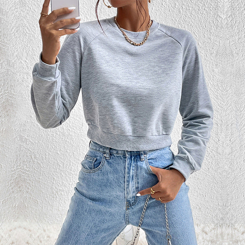 Raglan Sleeve Round Neck Cropped Sweatshirt