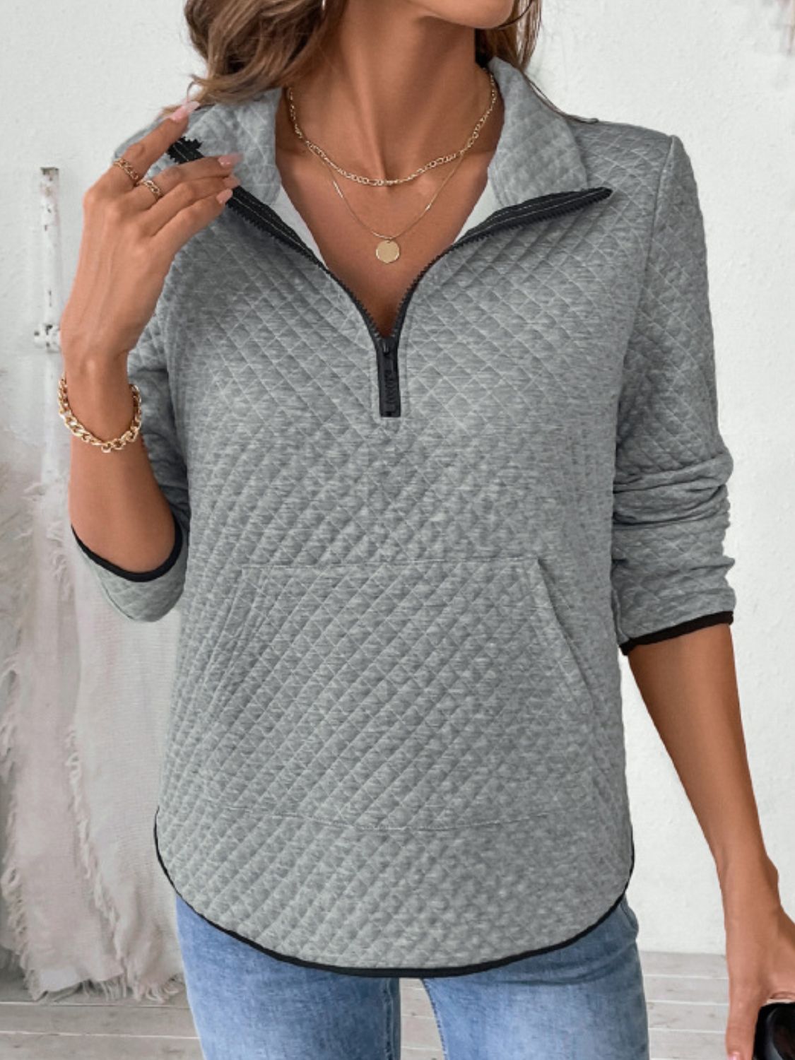 Texture Half Zip Long Sleeve Sweatshirt