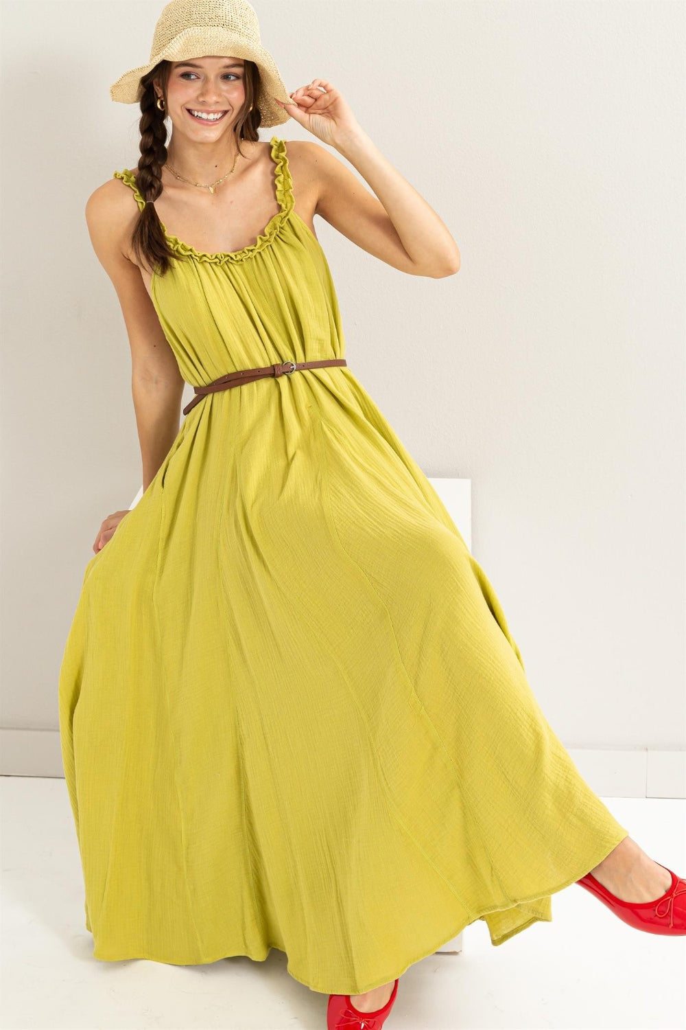 Frill Sleeveless A-Line Maxi Dress