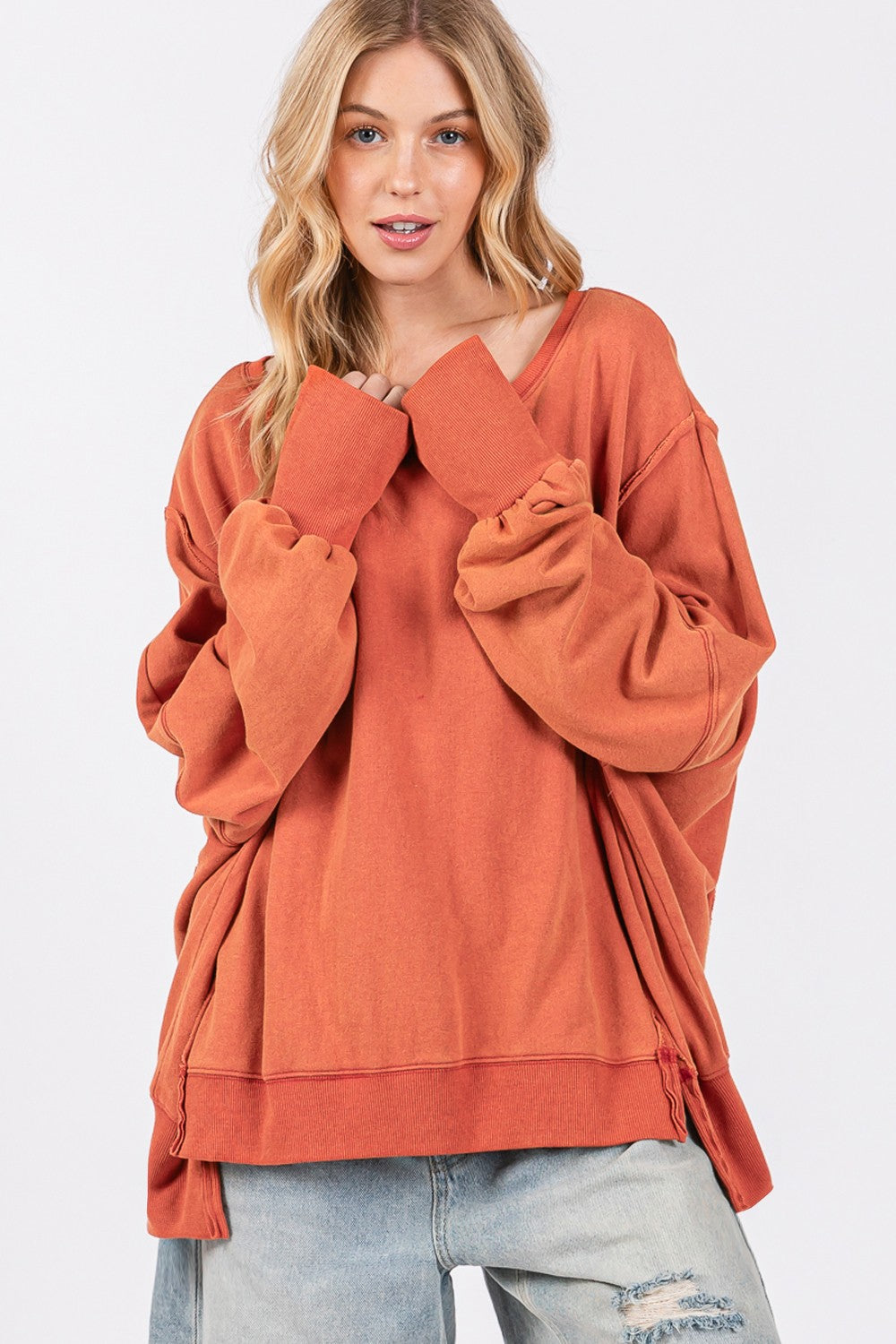 Mineral Wash Side Slit Oversized Sweatshirt