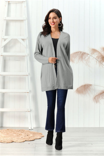 Cable-Knit Open Front Long Sleeve Cardigan