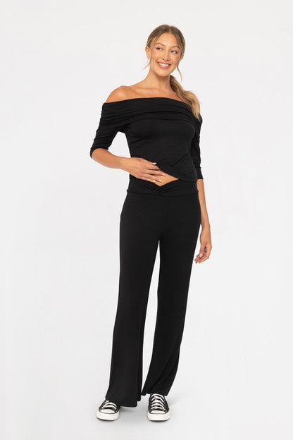 Mono B Cross Pleat Flare Pants