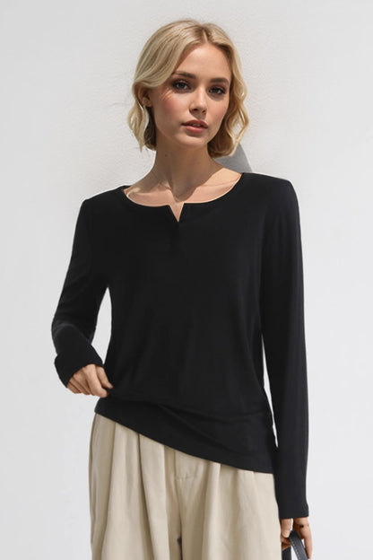 Notched Long Sleeve T-Shirt