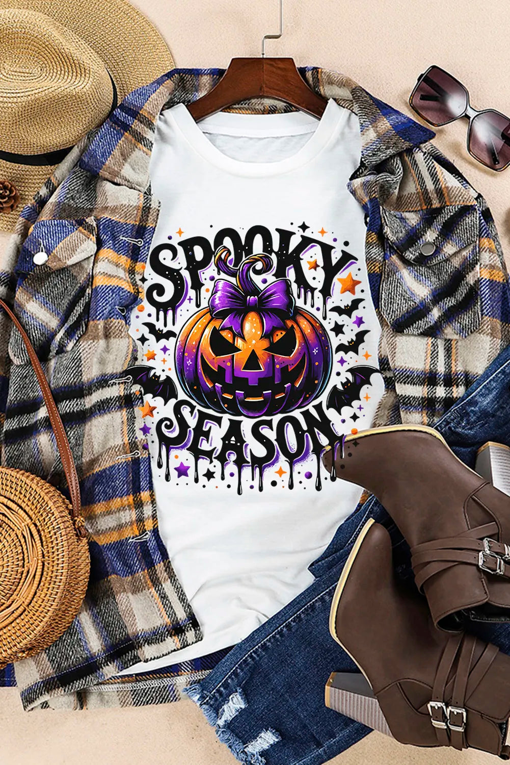 Jack-O'-Lantern Graphic Round Neck Short Sleeve T-Shirt