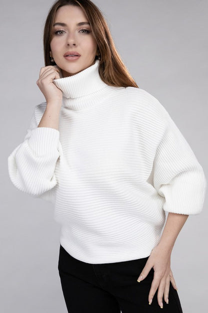 VISCOSE DOLMAN SLEEVE TURTLENECK SWEATER