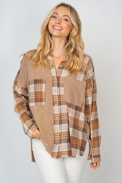 Contrast Plaid Button Down Shirt