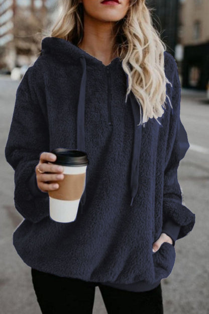 Quarter-Zip Drawstring Teddy Hoodie