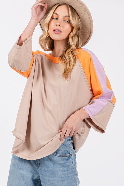 Color Block Curved Hem T-Shirt