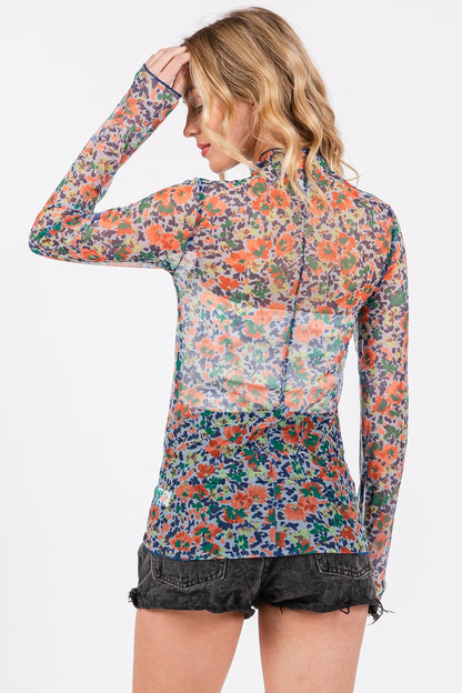 Floral Mesh Long Sleeve Top