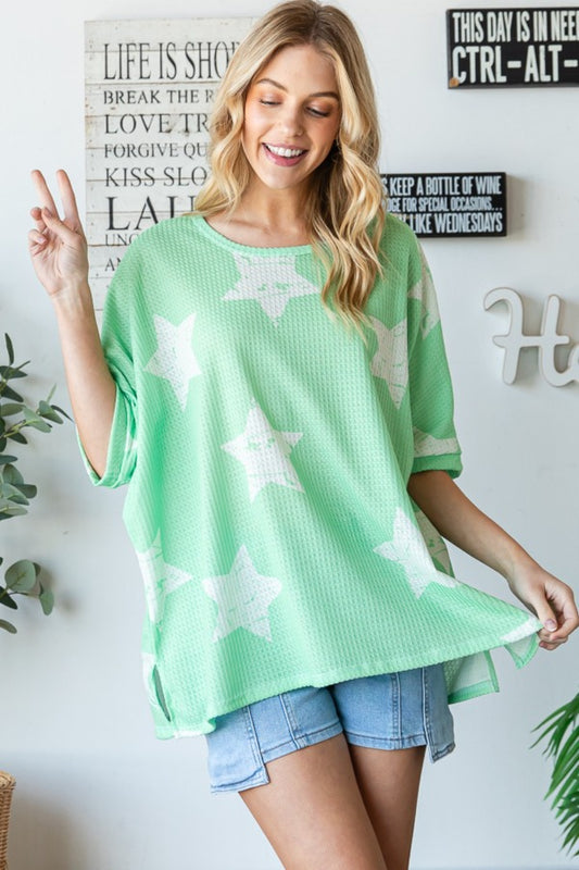 Star Pattern Oversized Waffle T-Shirt