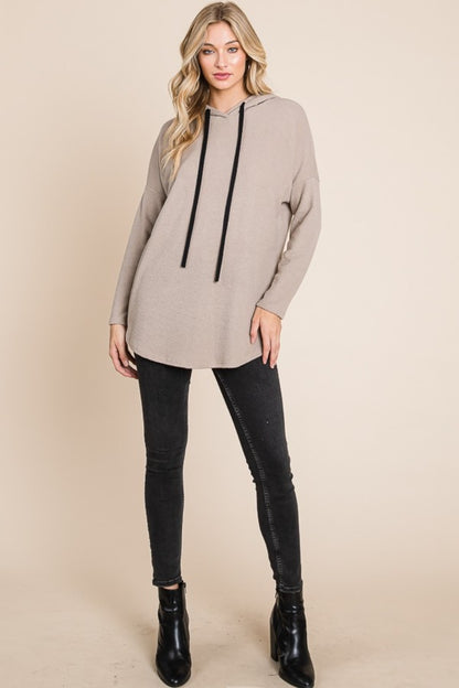 Contrast Drawstring Drop Shoulder Knit Hoodie