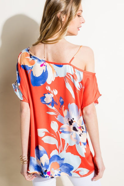 PLUS FLORAL WOVEN ONE SHOULDER TOP