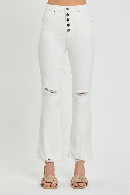 RISEN High Rise Button Fly Straight Ankle Jeans