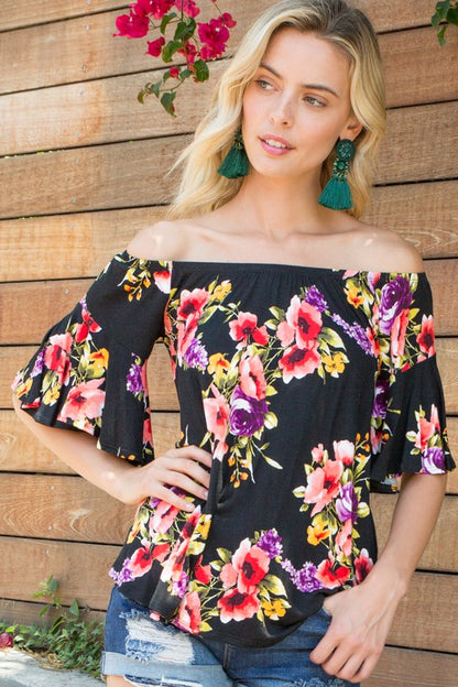 PLUS OFF SHOULDER RUFFLE SLEEVE TOP