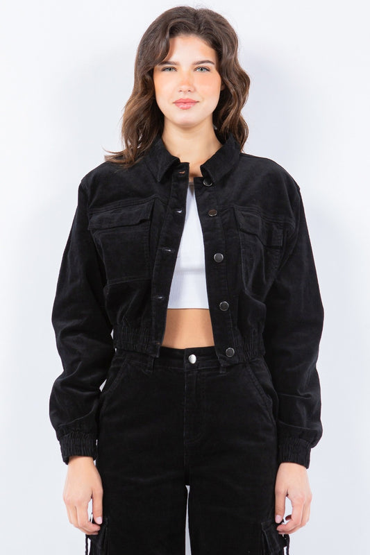 Button Up Cropped Corduroy Jackets