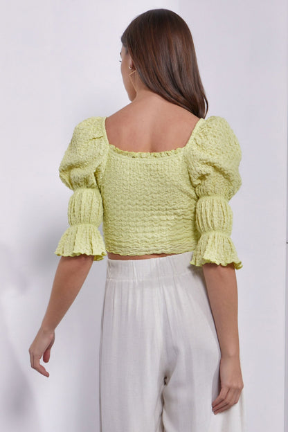 Crinkle Texture Puff Sleeve Crop Top