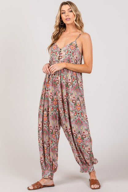 Multi Paisley Print Sleeveless Jumpsuit