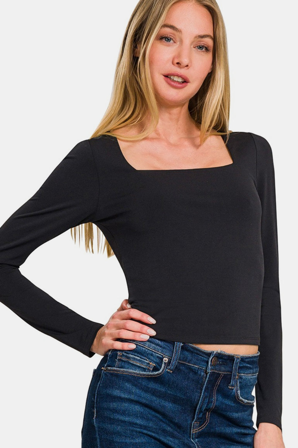 Neck Fitted Long Sleeve T-Shirt