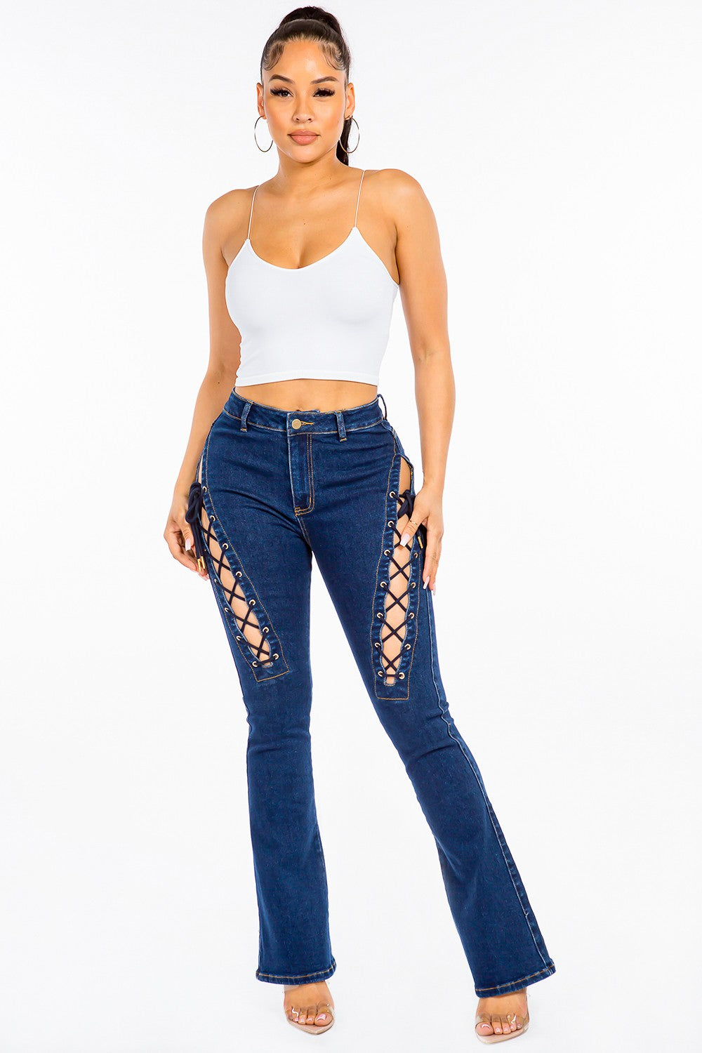 High Rise Lace Up Jeans