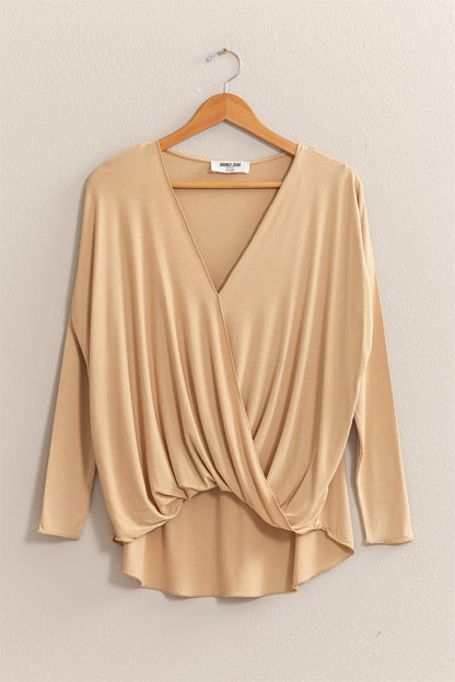 Draped Drop Shoulder Long Sleeve Top