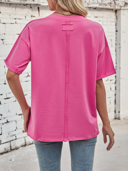 Exposed Seam Round Neck Half Sleeve T-Shirt