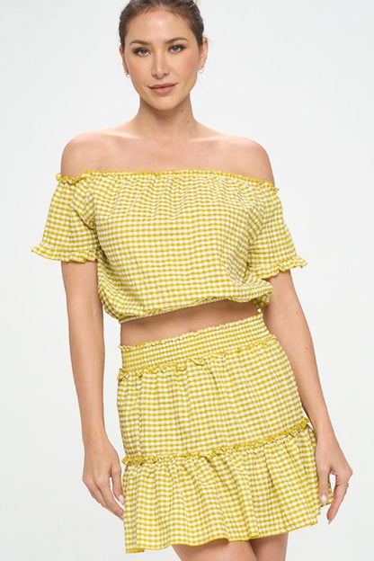 GINGHAM SEERSUCKER TOP SKIRT SET