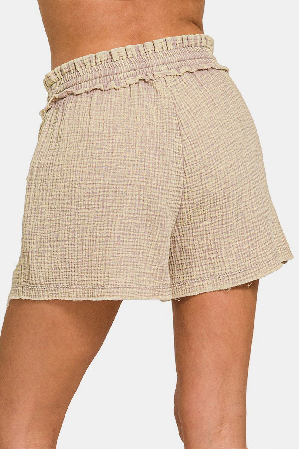 Washed Frayed Hem Drawstring Shorts