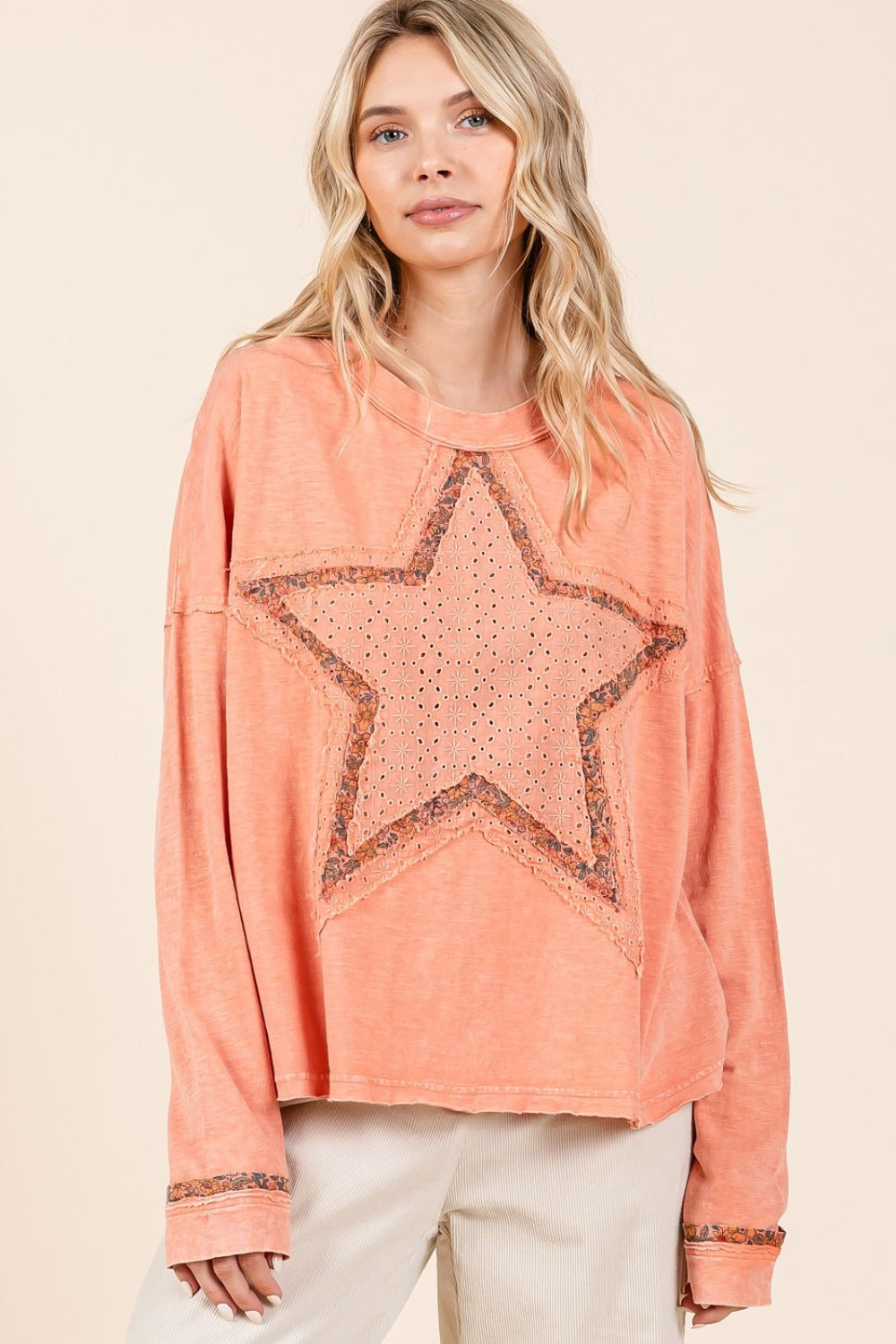 Mineral Wash Star Patch Long Sleeve T-Shirt