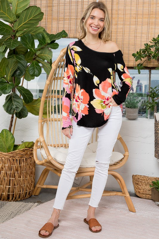 PLUS FLORAL ONE SHOULDER TOP