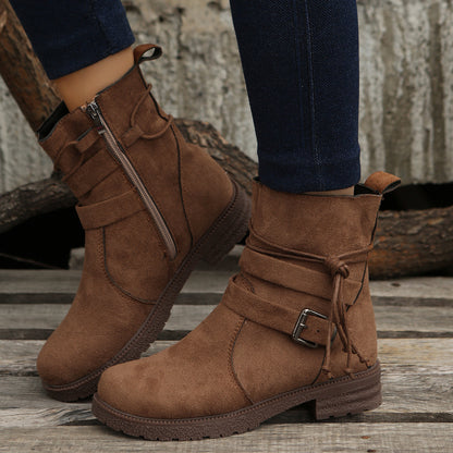 Suede Side Zip Round Toe Boots