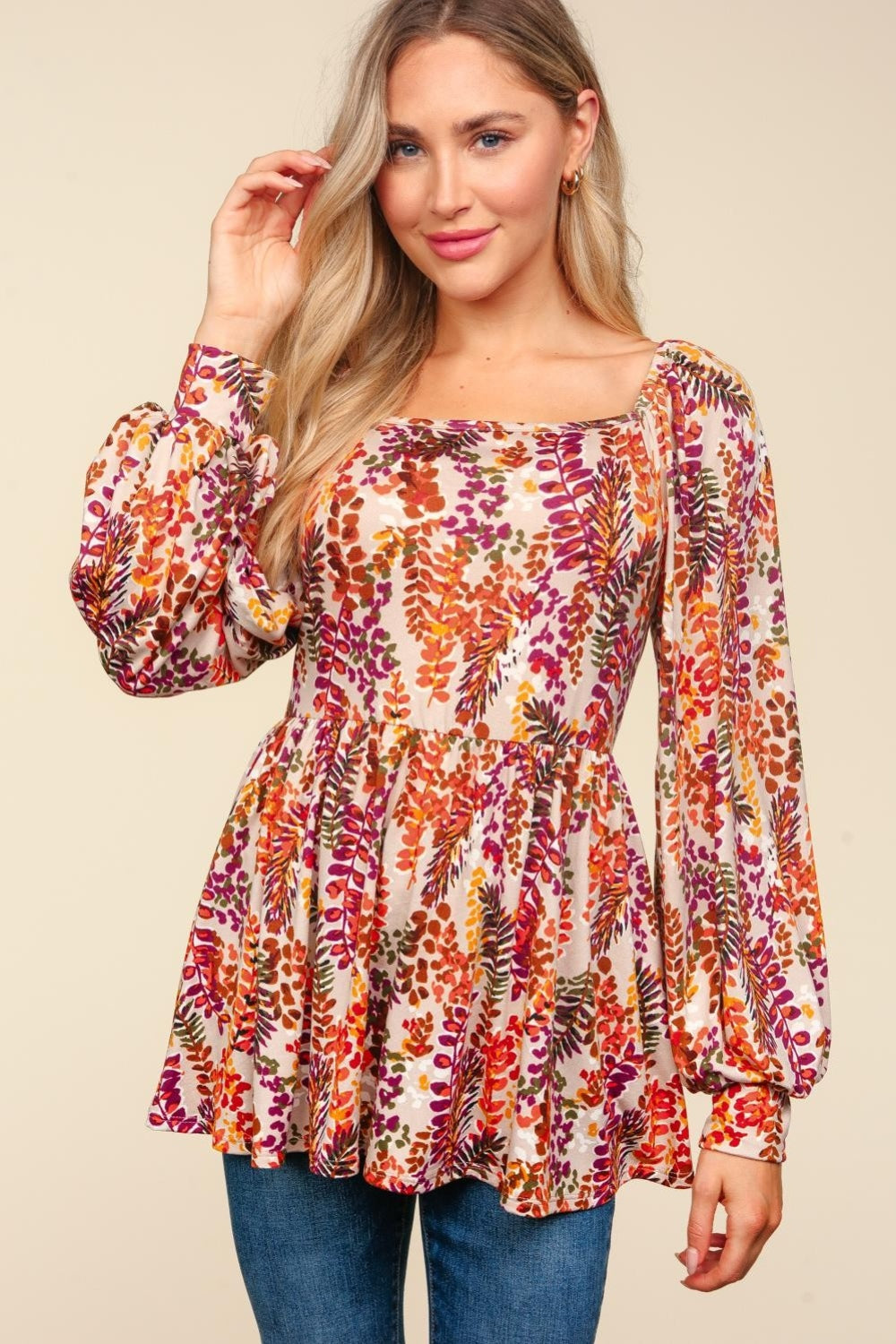 Peplum Floral Square Neck Blouse