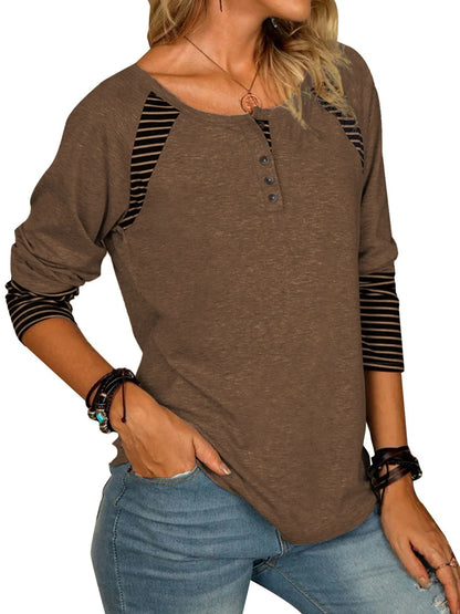 Striped Quarter Button Long Sleeve T-Shirt