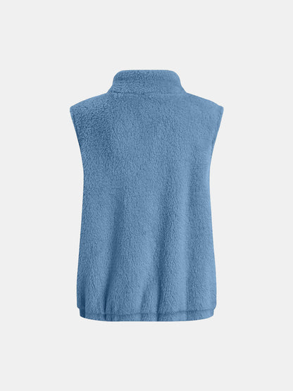 Fuzzy Zip Up Vest Coat with Pockets