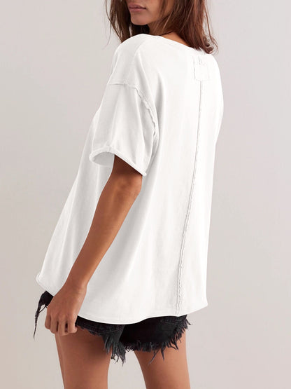 Exposed Seam Round Neck Half Sleeve T-Shirt