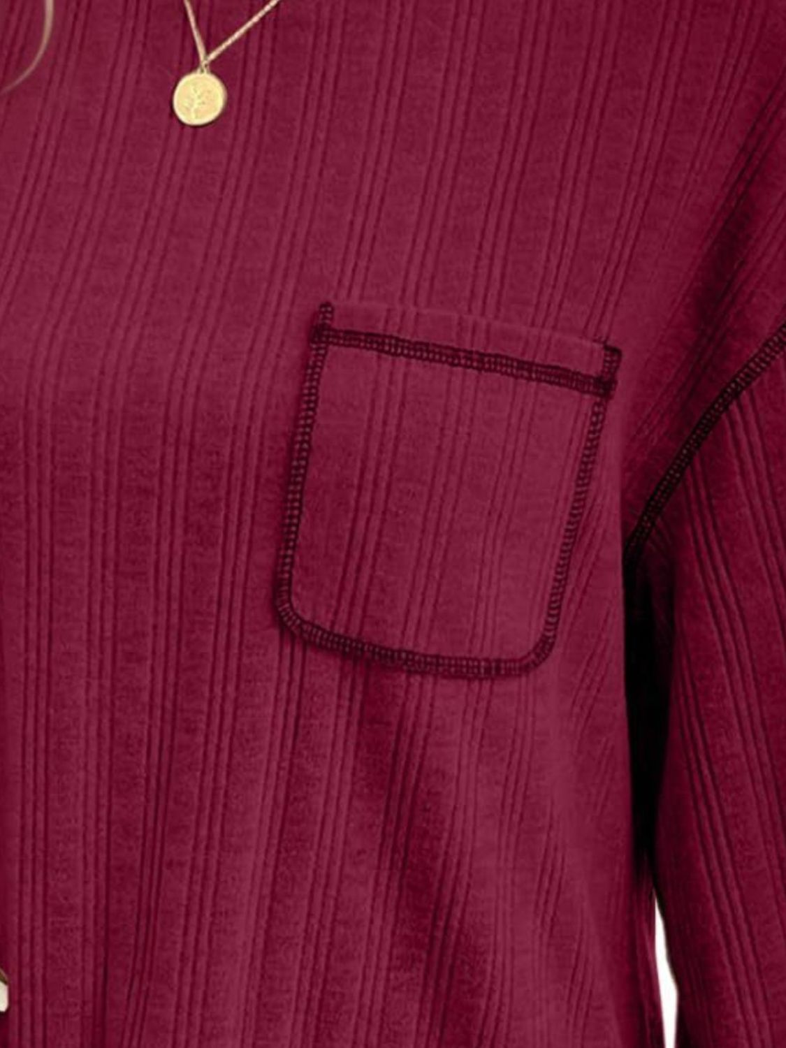 Contrast Stitching Round Neck Long Sleeve T-Shirt