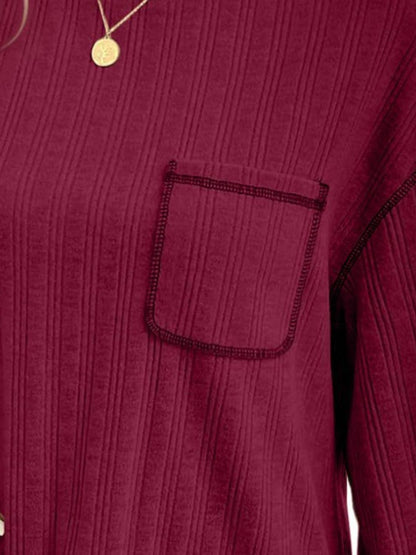 Contrast Stitching Round Neck Long Sleeve T-Shirt