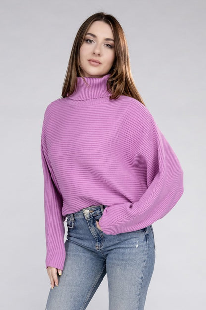 VISCOSE DOLMAN SLEEVE TURTLENECK SWEATER