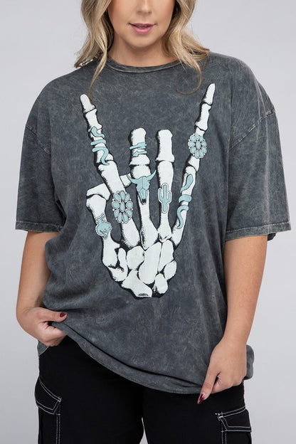 Plus Skeleton Rock Hand Sign Graphic Top