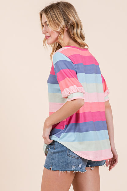 Striped Round Neck Half Sleeve T-Shirt