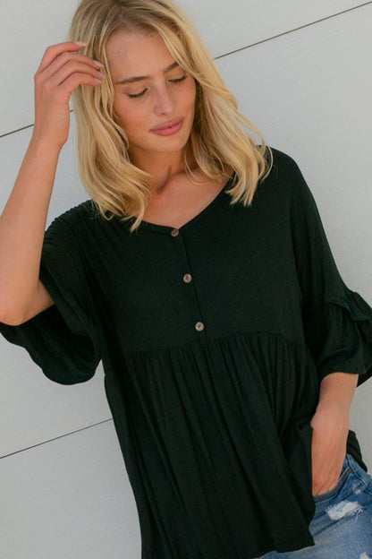 PLUS SOLID TULIP SLEEVE BABYDOLL TOP