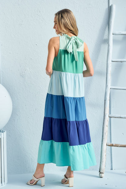 Color Block Sleeveless Tiered Maxi Dress