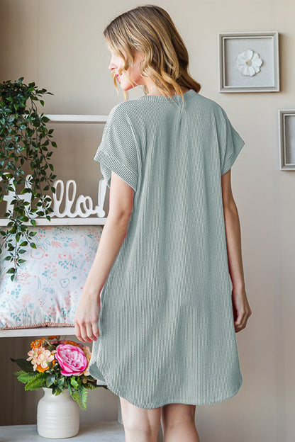 Ribbed Round Neck Short Sleeve Tee Dress