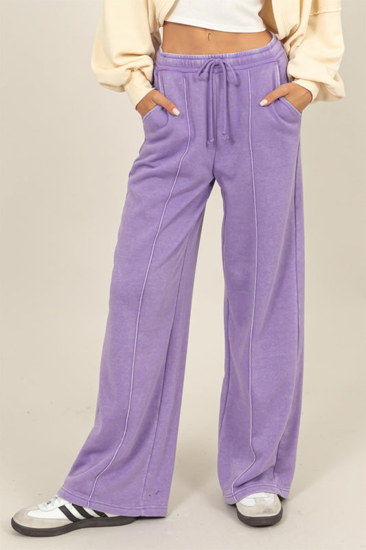 Drawstring High Rise Wide Leg Pants