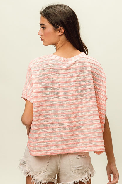 Braid Striped Short Sleeve Round Neck T-Shirt