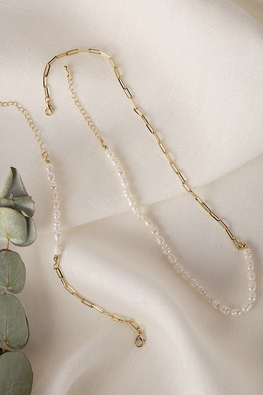 Natural pearl chain bracelet, necklace set - gold